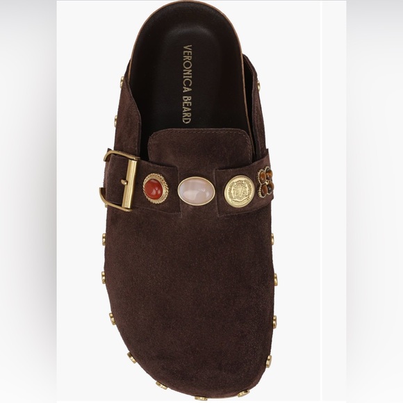 Veronica Beard Fern Espresso Brown Suede Charm Clogs Mules 10 - Picture 2 of 16